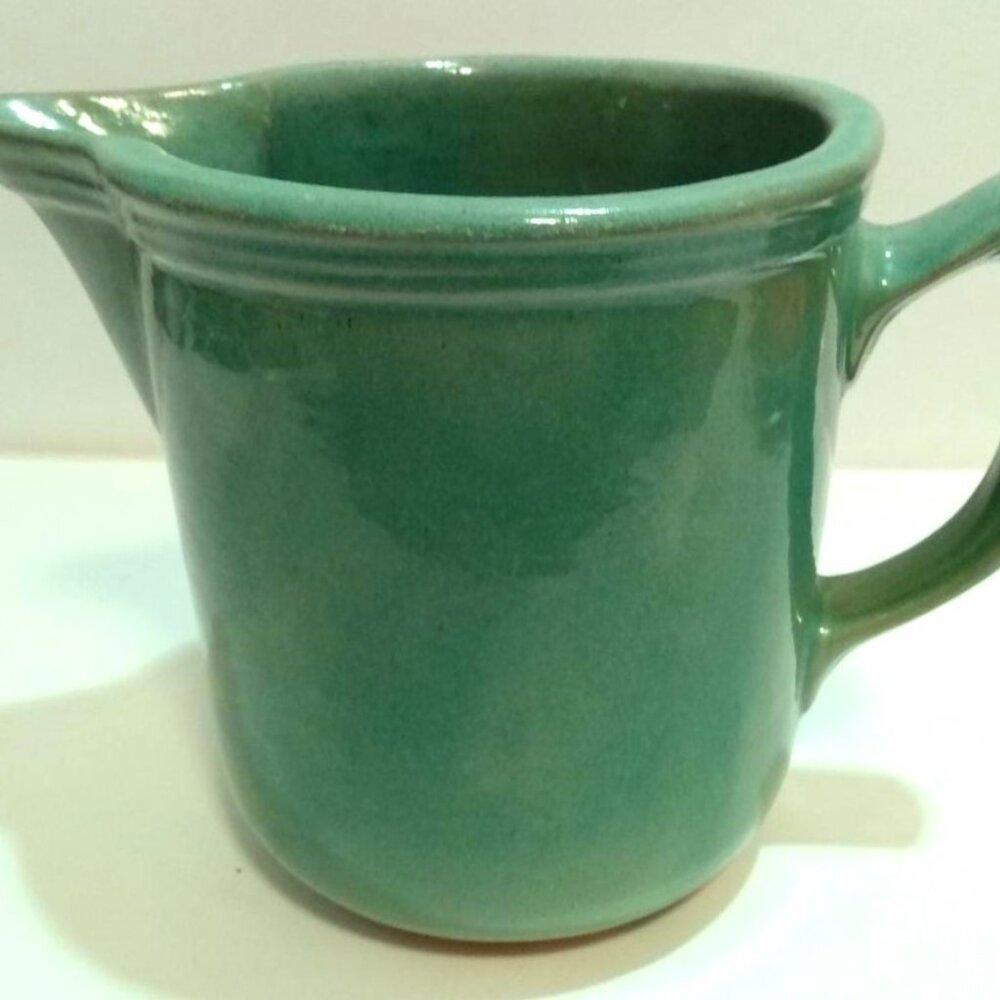 Vintage Green Country Farmhouse Glazed Ceramic Stoneware Utilitarian Pitcher